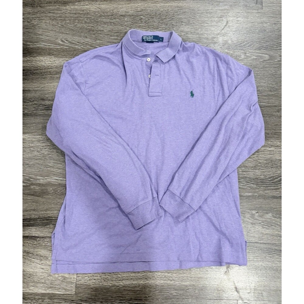 Polo by Ralph Lauren Men's Purple Solid Long Sleeve Collared Logo Polo L